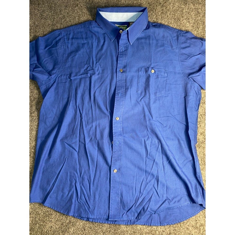 Ben Hogan Shirt Men's XL Blue Cotton Performance Short Sleeve Collar Button Down